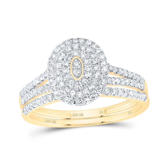 10kt Yellow Gold 1/2 Cttw Diamond Oval Double Halo Wedding Engagement Anniversary Bridal Set, Women Size: 5-9
