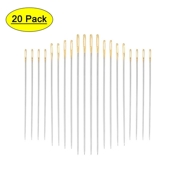 Uxcell 4 Sizes Carbon Steel Silver Tone Hand-Sewing Needles, 20 Piece