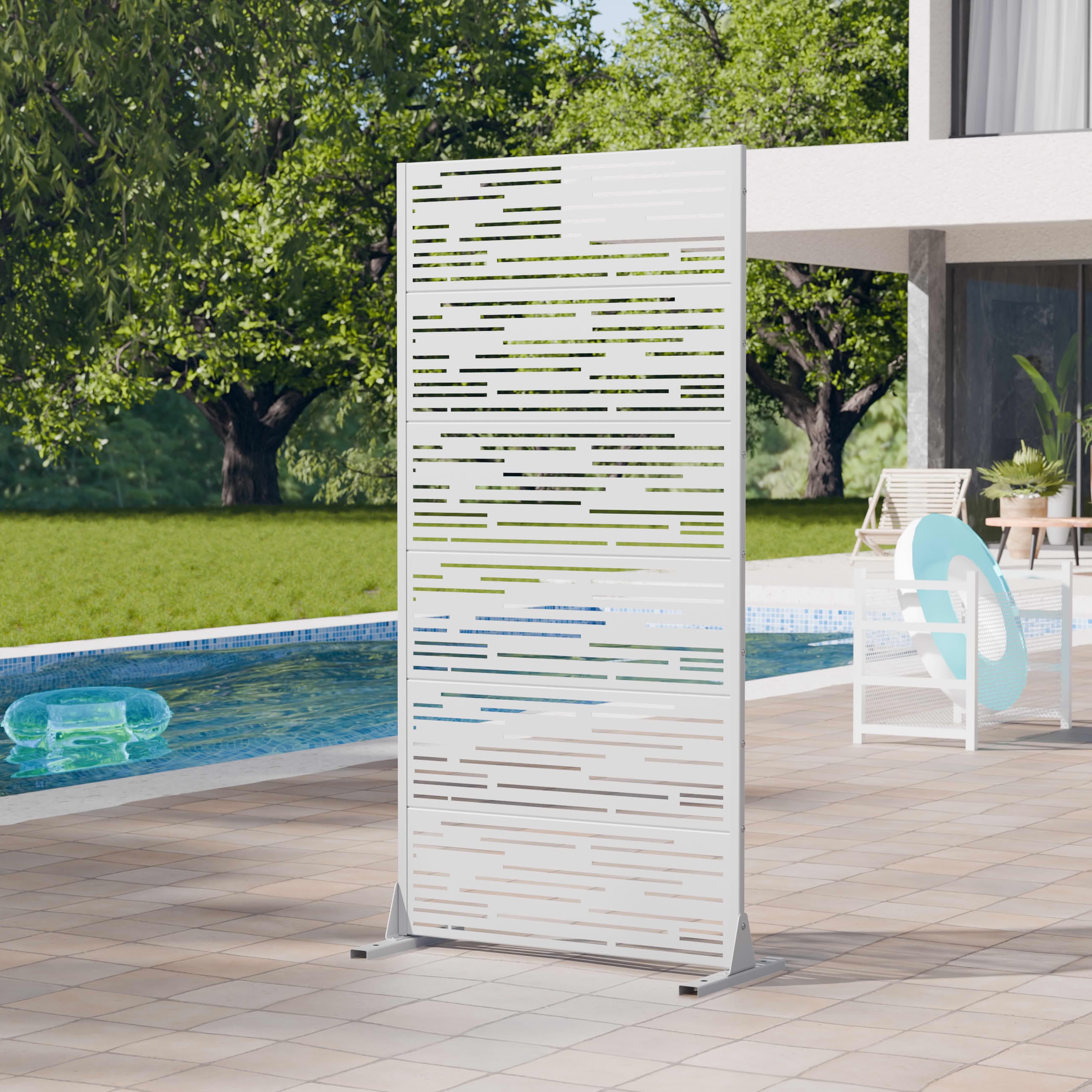 MAYEERTY 2-Piece Outdoor Metal Privacy Screen 6ft × 3ft White, 6-Panel Light & Shadow Pattern, Rust-Resistant for Garden
