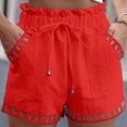 thumbnail image 2 of Riforla Ladies' Solid Color Thin Hollow Out Design Pocket Tight Waist Shorts for Women Red S, 2 of 9