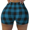 thumbnail image 2 of Haiem Blue Black Plaid No Front Seam Biker Shorts for Women Yoga Workout Gym Bike Shorts with Tummy Control Moisture-Wicking-X-Large, 2 of 9
