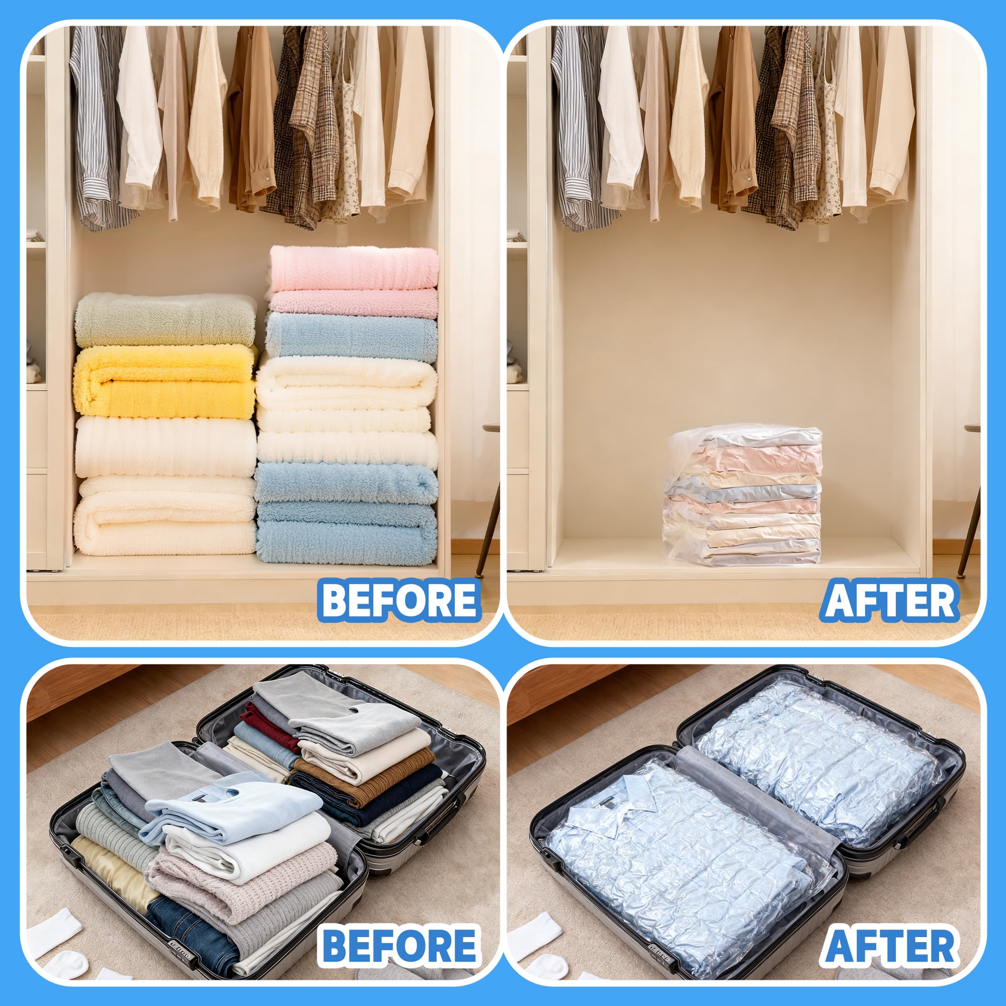 20 Pack Vacuum Storage Bags Space Saver Bags (2 XXL/4 Jumbo/4 Large/5 Medium/5 Small) Compression for Comforters and Blankets Sealer Clothes Storage