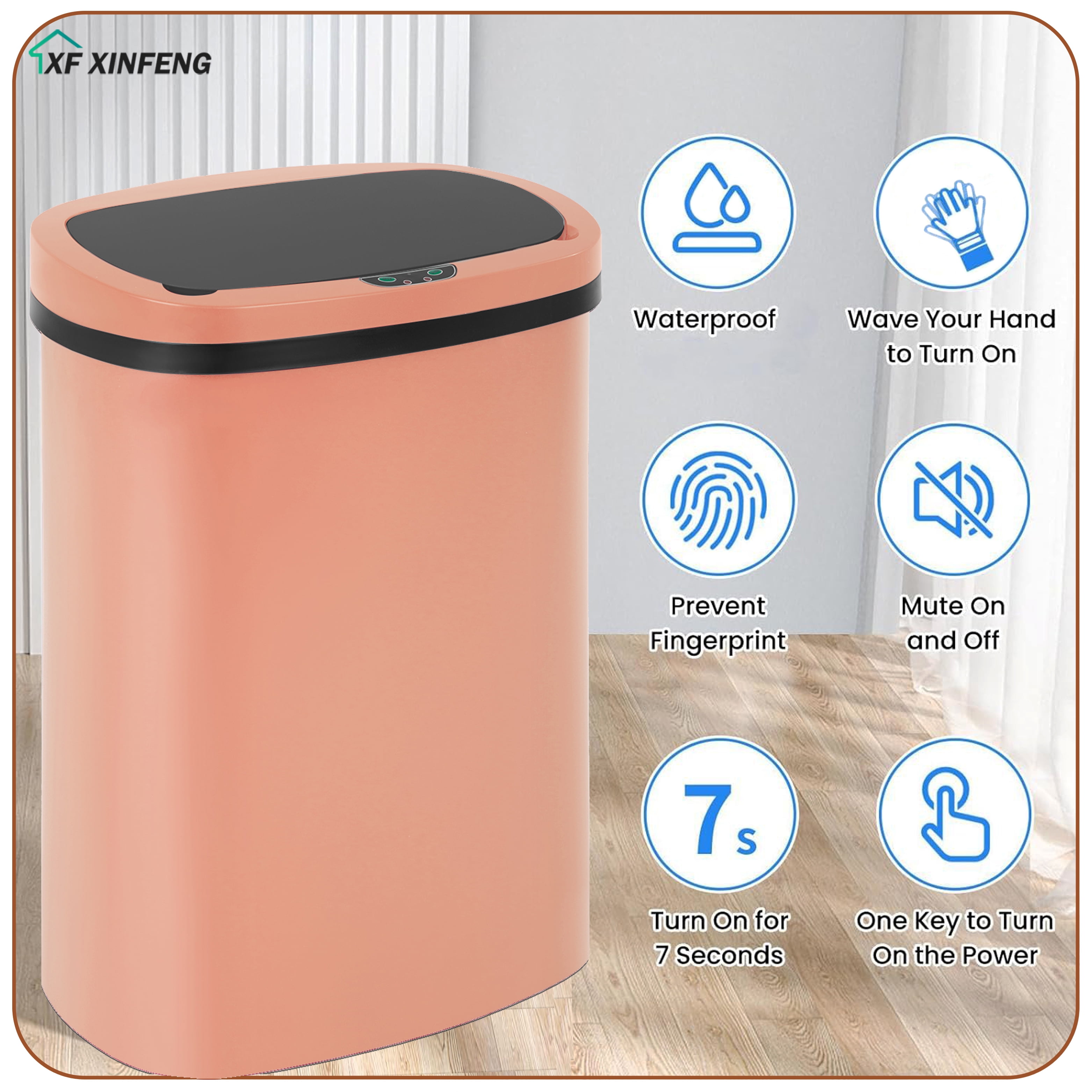 XF XINFENG 13 Gallon 49 L Dustbin Kitchen Trash Can with Lid Automatic Sensor Touch Bin, Garbage Can, Waste Bin, For Bathroom/Double Bed/Bedroom/Home/Office, Pink