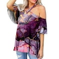 thumbnail image 1 of Mujeres Verano Sexy Cruz Halter Cuello Hombro Manga Corta Impreso Elegante Casual Túnica Camisas Tops Pompotops hfajkhk133259, 1 of 6