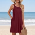 thumbnail image 2 of WTOBBY Women's Beach Vest Casual Summer Sleeveless Dress with Pocket Straps Solid Color for Swim Cover-Up and Lightweight Wear,Wine XL, 2 of 5