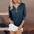 thumbnail image 2 of Tiqkatyck Womens Tops on Sale, Women's Fashion Casual Solid Color Buttoned 3/4 Sleeve Top T Shirt Long Sleeve Shirts for Women Blouses for Women Dressy Casual Navy XL, 2 of 5