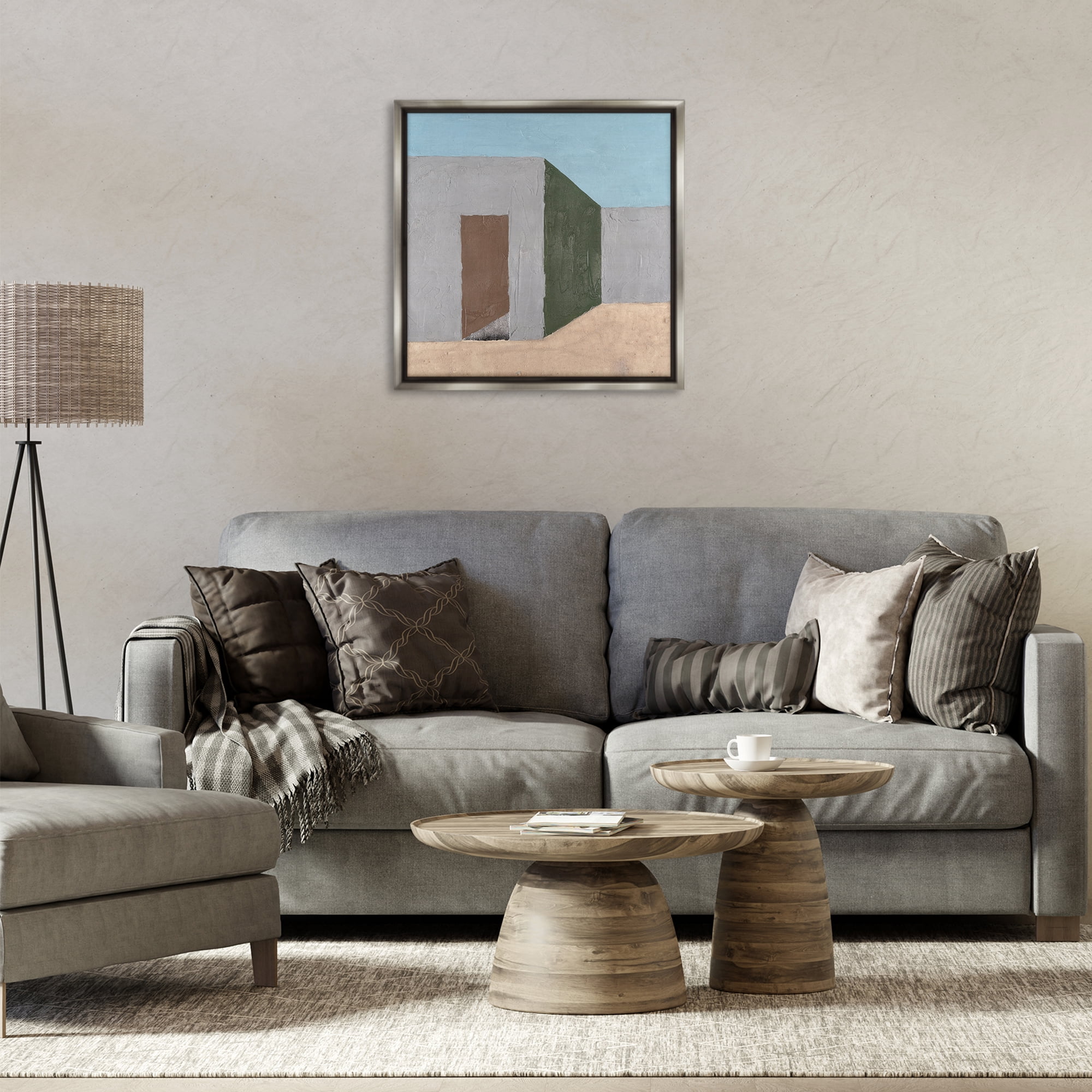 Stupell Industries Southwestern Adobe House Buildings & Architecture Painting Gray Floater Framed Canvas Art Print Wall Art, 25 x 25