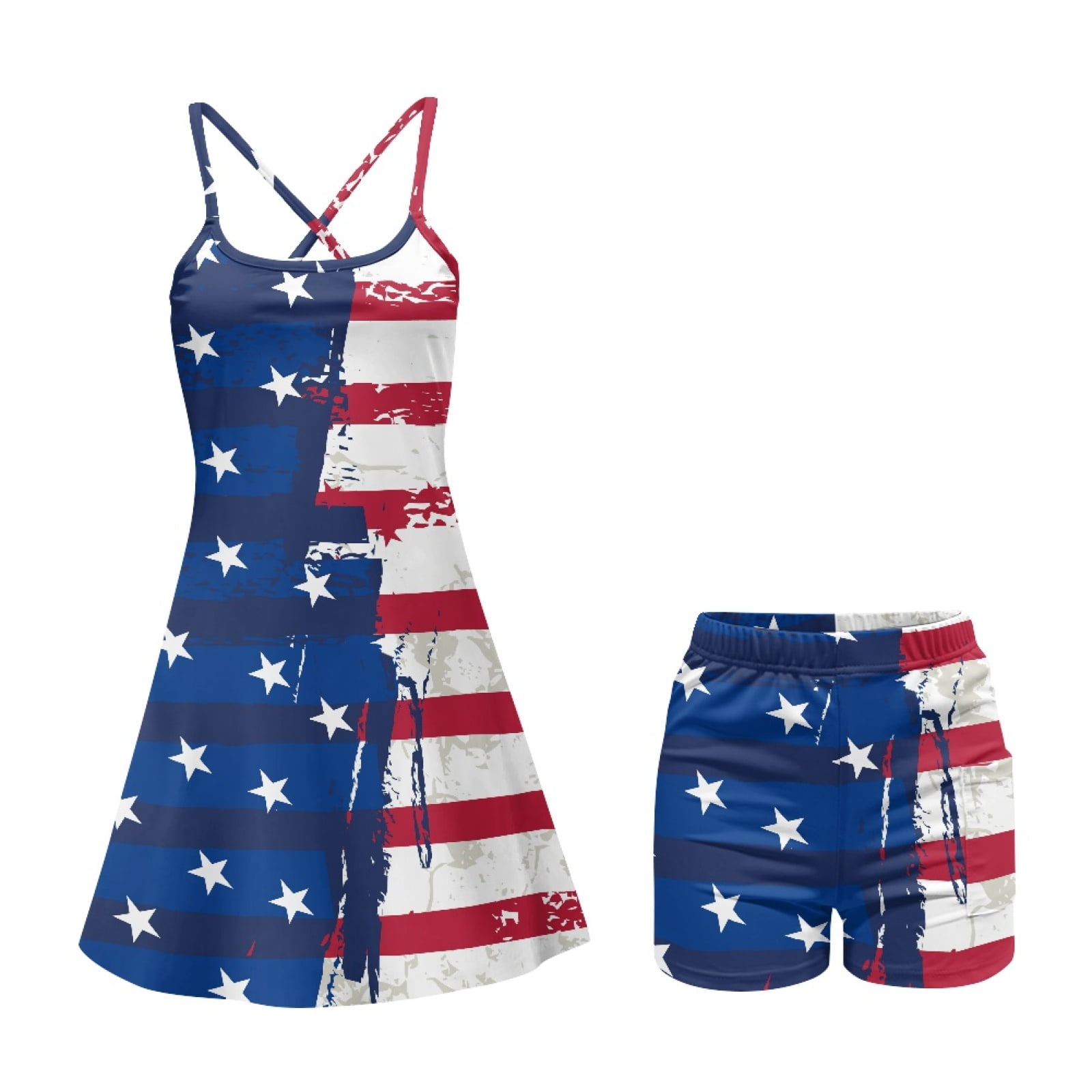 Yuyamidu American Flag Womens Tennis Dress Summer Golf Dress with Built in Shorts Stylish Sleeveless Workout Athletic Dresses with Pocket Size XL, 4th of July