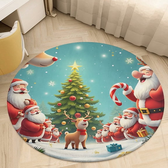 Christmas Pattern Snowflakes Christmas Trees Cartoon Santa Round Area Rugs for Bedroom Living Room, 3FT Soft Indoor Circle Carpets, Carpet Home Decor Floor Mat