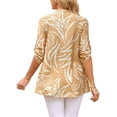 thumbnail image 3 of INSPIRE CHIC Womens Roll Up 3/4 Sleeve Tops V Neck Floral Print Shirts Dressy Casual Work Tunic Blouses L Khaki, 3 of 5