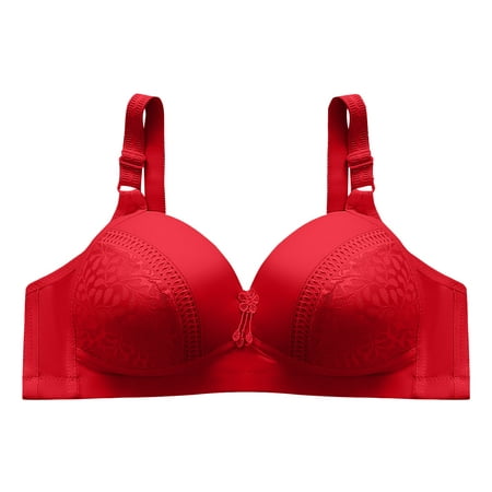 

Bigersell Full Coverage Bra Women Solid Color Comfortable Hollow Out Bra Underwear No Underwire Regular Size Cupless Bra Style 9782 Red 48D