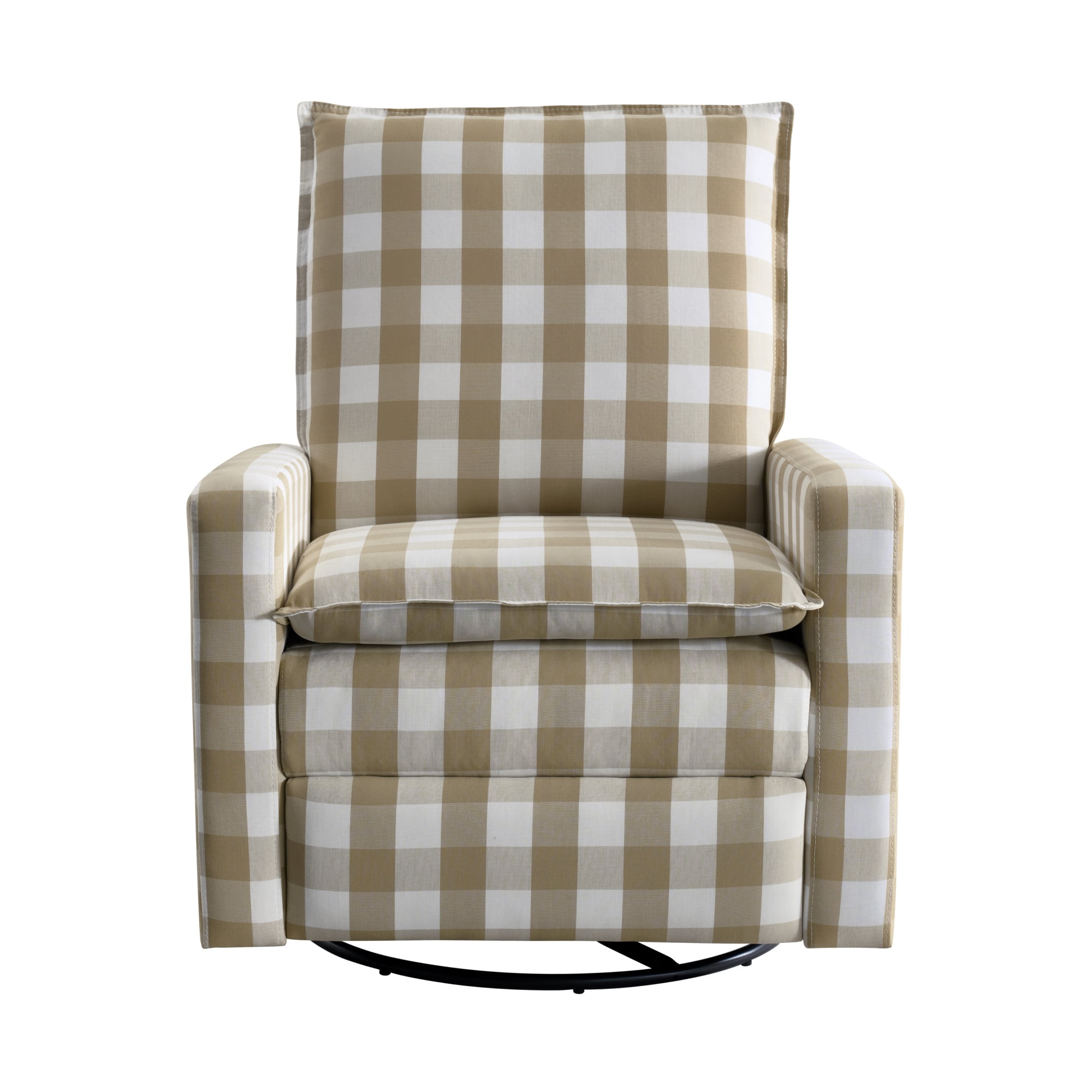 Soho Baby Coventry Upholstered Glider Recliner Rocking Chair 360° Swivel for Nursery and Living Room – Gingham Tan
