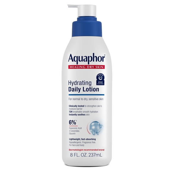 Aquaphor Daily Hydrating Face and Body Lotion, 8 fl oz Pump Bottle