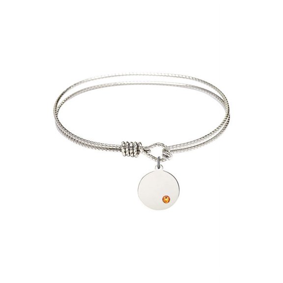 7 1/4 inch Oval Eye Hook Bangle Bracelet w/ Plain Disc medal charm w/ November Yellow Swarovski Crystal