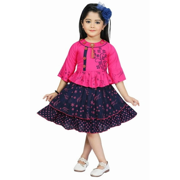 LINKKART FASHION Girls Midi/Knee Length Cotton Casual Top and Skirt Set for Girls