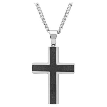 Believe by Brilliance Men's Stainless Steel Textured Cross Pendant Necklace
