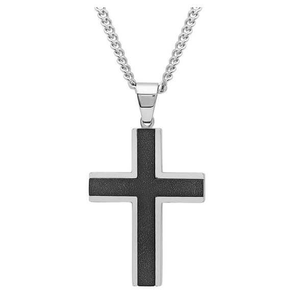Believe by Brilliance Men's Stainless Steel Textured Cross Pendant Necklace