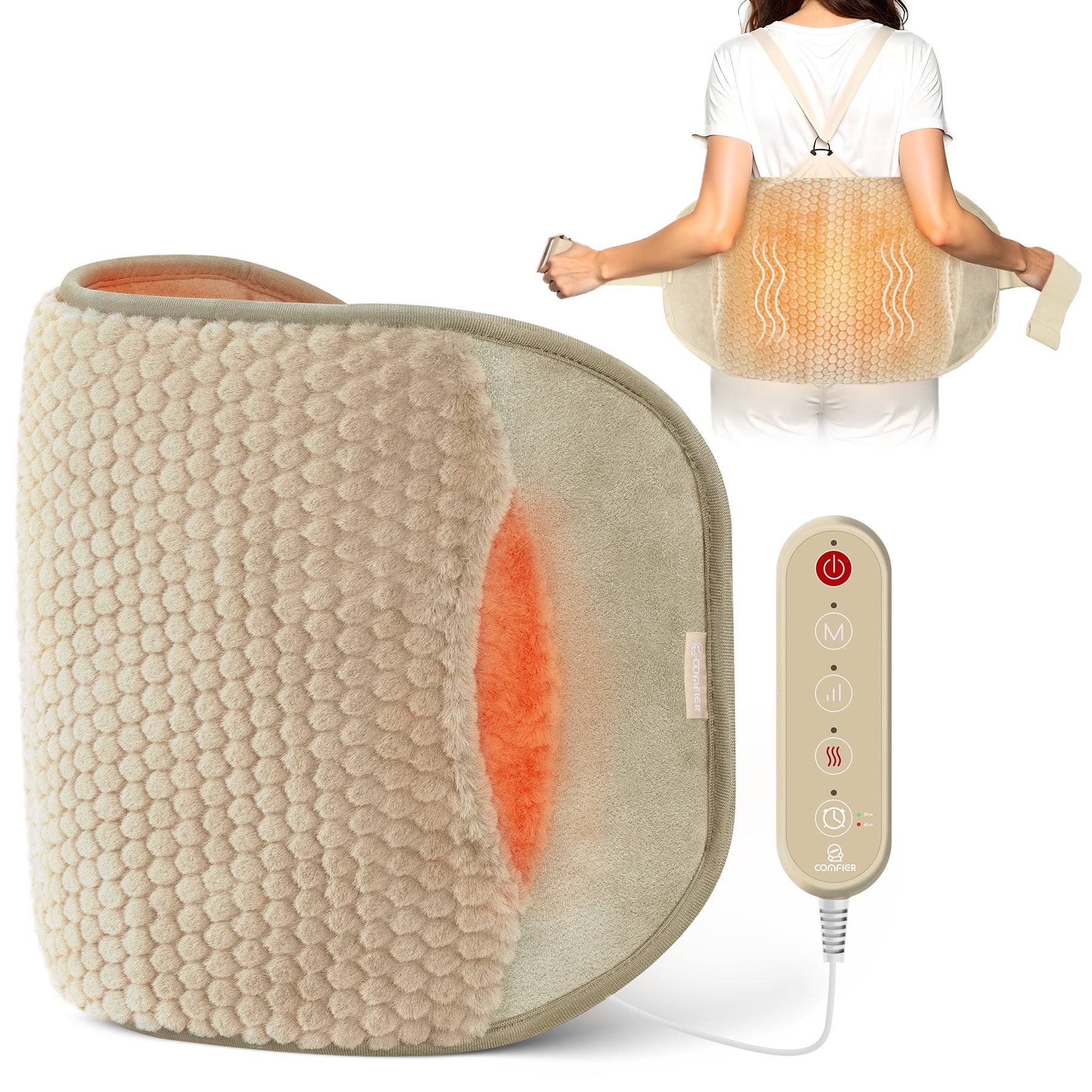 Heating Pad with Massager for Back Pain Relief, Heating Pad Wrap for Period Cramps Lower Back Neck Shoulders Relief