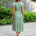 thumbnail image 5 of SDNall Boho Dresses for Women 2024 Maxi Dresses Bohemian Short Sleeve Long Beach Sun Dresses Solid Maxi Dress Midi Dresses (Green, Sizes S-XXL), 5 of 9