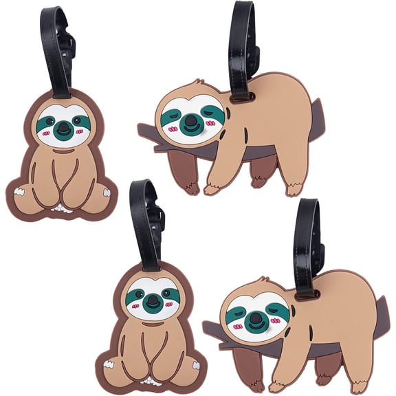 Pack of 4 Travel Luggage Tags Cute Sloth Silicone Luggage Tag Suitcase Tag with Name Id Card for Travel Business Trip