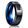 thumbnail image 2 of Anillo de boda de tungsteno negro de 8mm para hombre, anillo de dragón celta con incrustaciones de circón verde Punk, anillo de fibra de carbono verde de acero inoxidable para hombre, 2 of 4