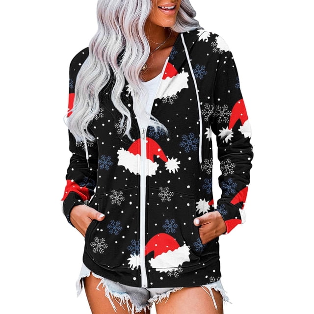 Moda Mujer Casual Navidad Impreso Manga larga Cordón Sudadera con capucha Tops Blusa Pompotops gfhjh13387