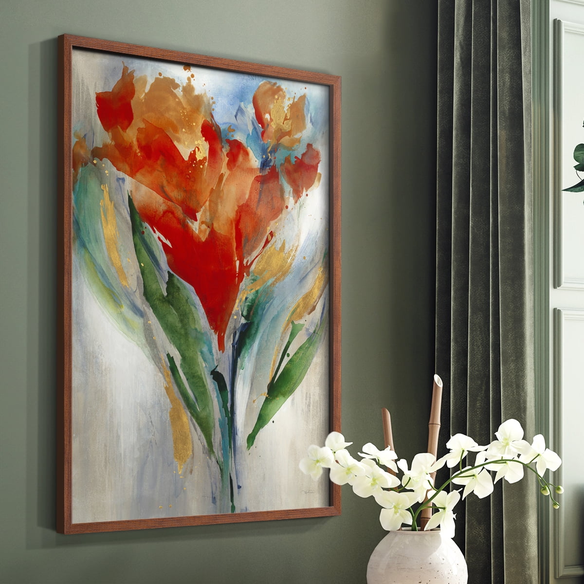 Wild Flower Bouquet Framed Print in Brown Solid Wood 11 x 14 Framed Print