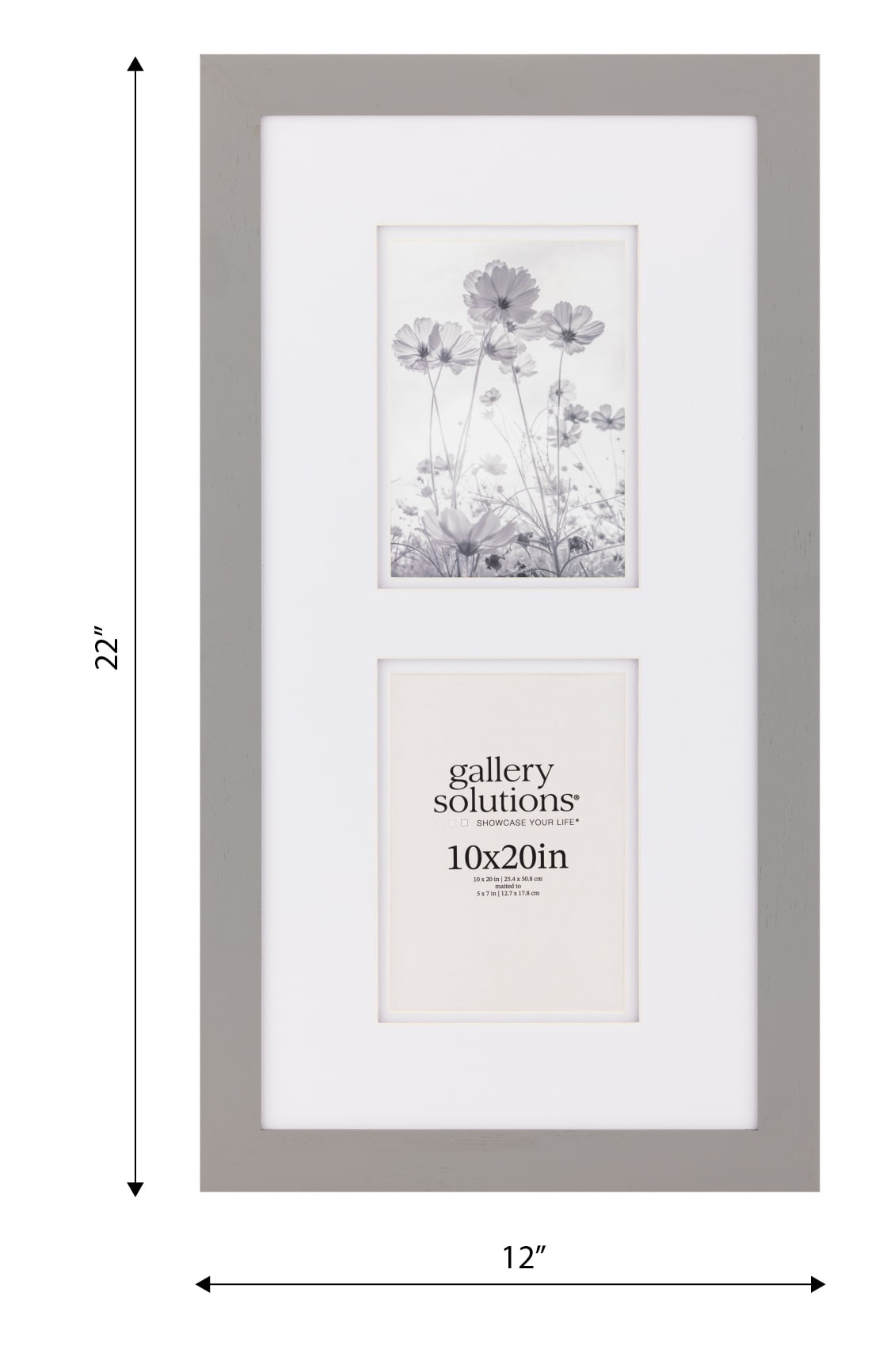 Gallery Solutions 10"x20" Wall Frame, Wall Mount Display for 5x7 Photos - Flat Gray