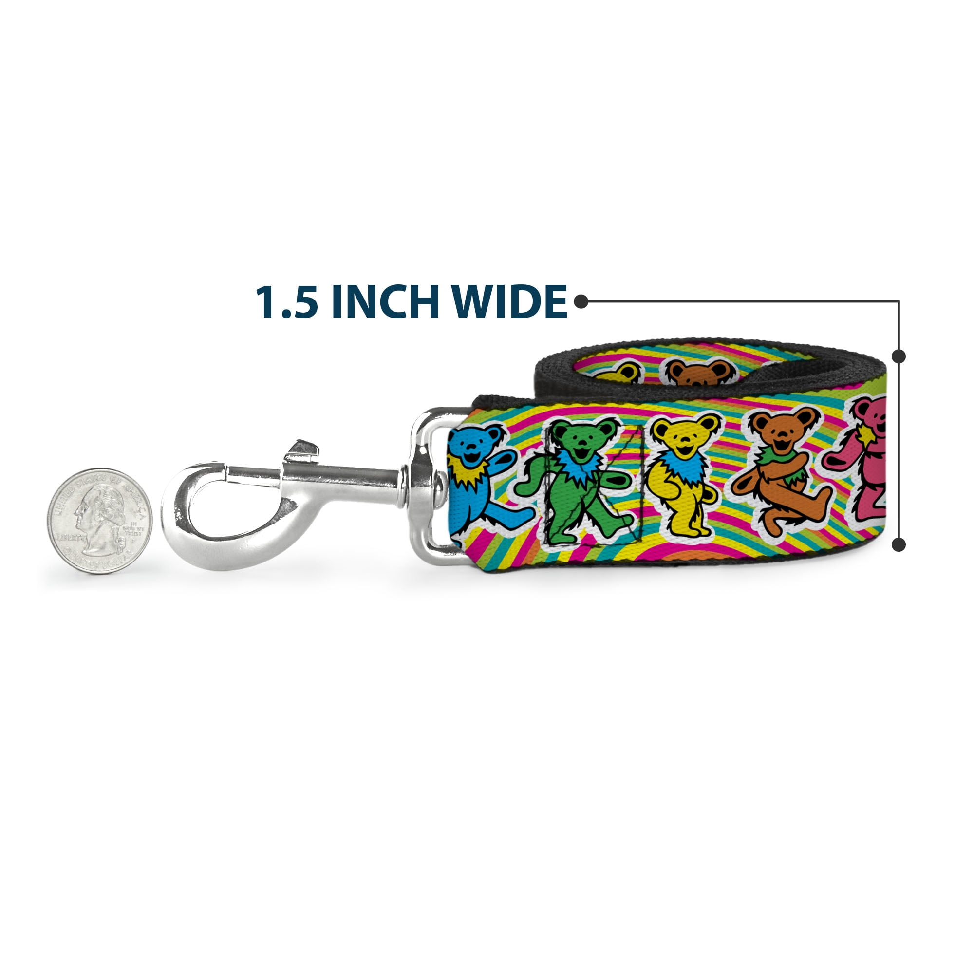 Grateful Dead Pet Leash, Dog Leash, Grateful Dead Dancing Bears Swirl Multi Color, 6 Feet Long 1.0 Inch Wide