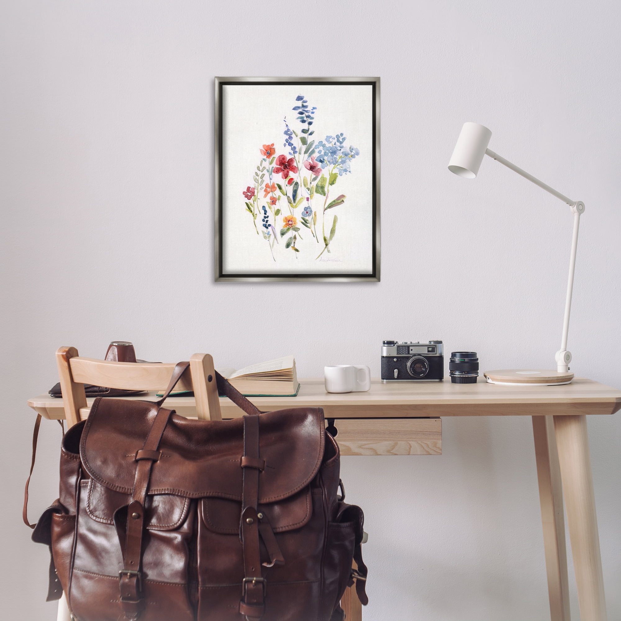 Stupell Industries Blooming Wildflower Buds Plants & Flowers Painting Gray Floater Framed Canvas Art Print Wall Art, 25 x 31