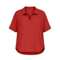 thumbnail image 6 of V-Neck Linen Shirt for Women Collared Elbow-Length Tees Shirts Travel Casual Loose Pullover Classic T-Shirt, 6 of 7