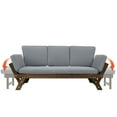 thumbnail image 4 of imerelez Outdoor Adjustable Patio Wooden Daybed Sofa Chaise Lounge with Cushions for Small Places, Brown Finish+Gray Cushion, 4 of 9