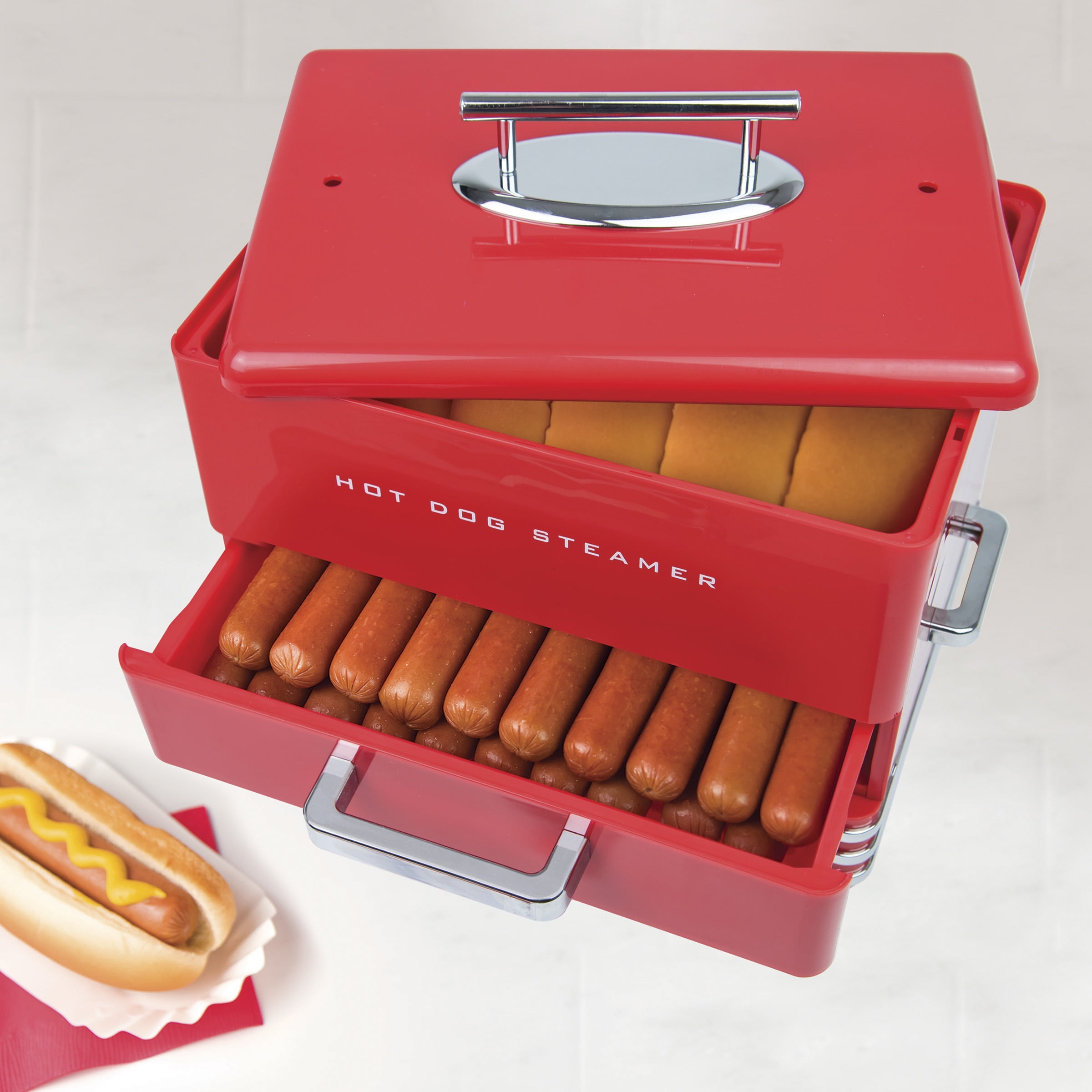 Nostalgia Diner Style Hot Dog Steamer and Bun Warmer, Home Cooker