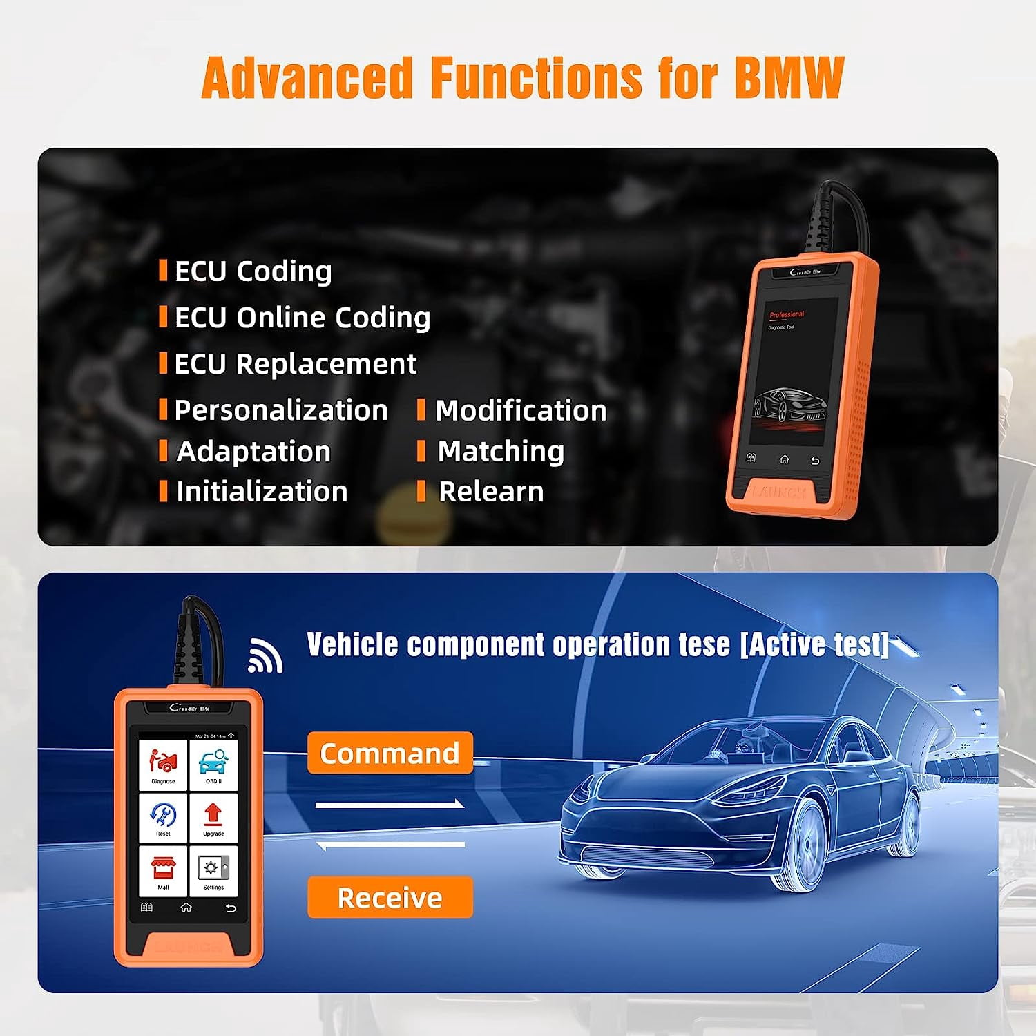 LAUNCH Code Reader for AUDI, Enhanced Full-Systems Diagnostic Scanner with Online Coding and Bi-Directional, VAG Guided Function Transmission EPB ABS SRS DPF TPMS Check Engine Oil Service, WIFI Update
