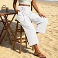 thumbnail image 7 of Capris for Women Mid Waisted Wide Leg Cropped Pants Casual Loose Side Tie Summer Vacation Trousers with Pockets White L, 7 of 7
