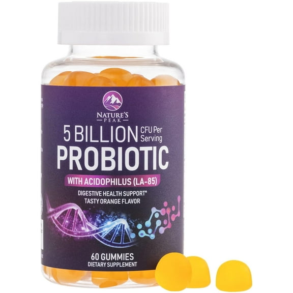 Probiotic Gummies 5 Billion CFU - Top 6 Pro Biotic Strains - Daily Probiotic Gummy Supplement for Women, Men & Teens - Natural Digestive Health, “Good” Gut & Immune Support - Orange Flavor - 60 Count