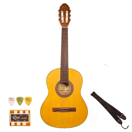 Rise by Sawtooth 3/4 Size Beginner\'s Acoustic Guitar with Accessories, Satin Gold (Best 3 4 Acoustic Guitar)