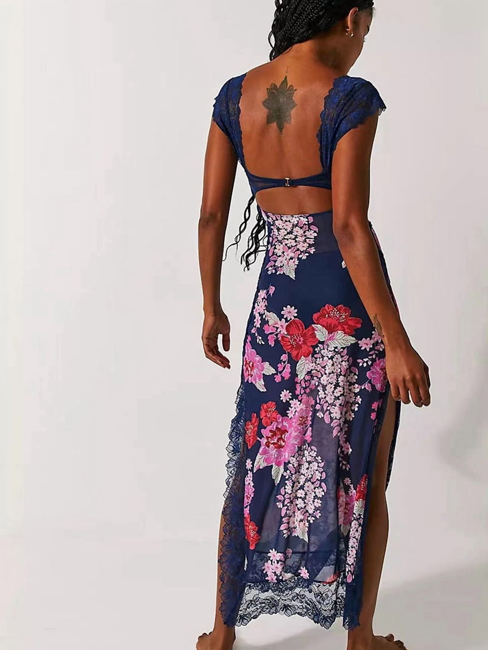 endlessly cute pink floral mesh cutout lace bustier maxi dress Elowra Mesh Maxi Dress Floral Pink main image 0