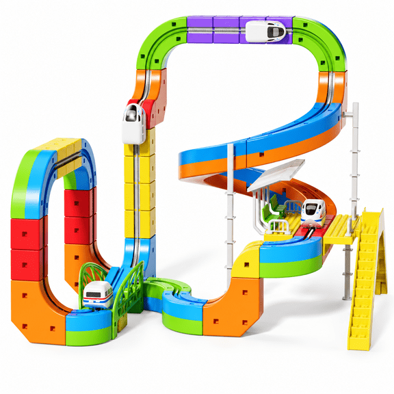 KNMDU 113-Piece Electric Train Set, ABS Gravity-Defying 3D Infinity Building Block Track Toy for Kids Ages 3-8