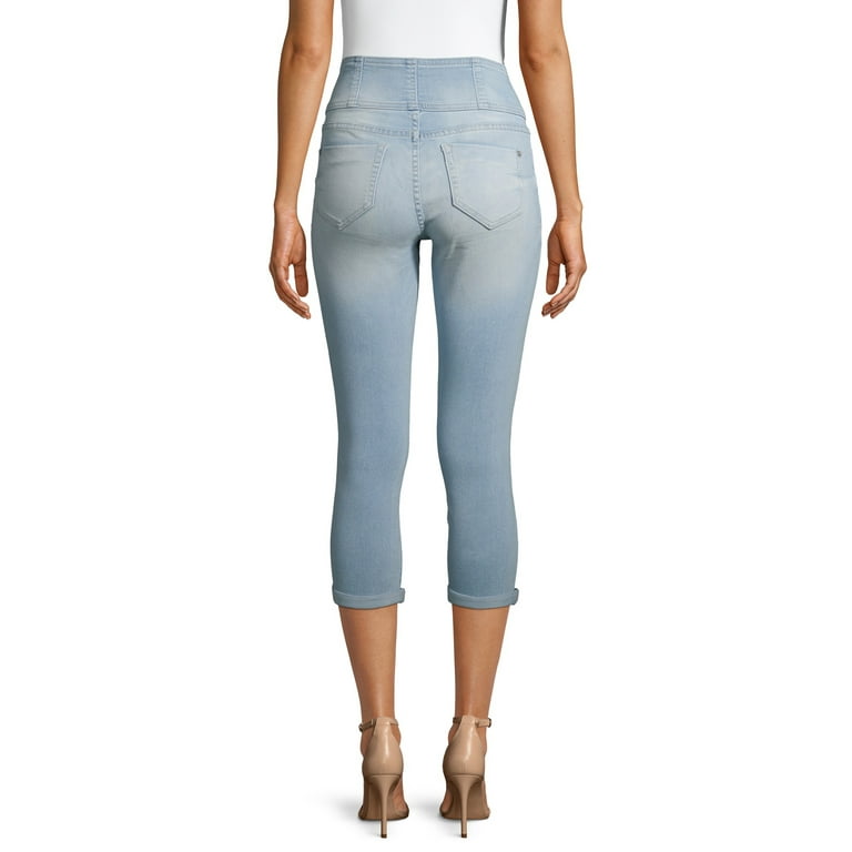 No Boundaries Juniors Wide Waistband 3 Button Capri Jeggings Walmart
