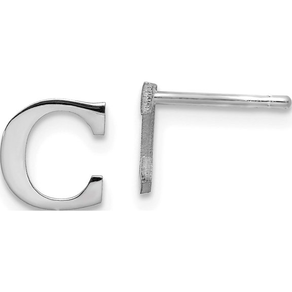 Sterling Silver Rhodium-Plated Letter C Initial Post Earrings Made In United States xne46ss/c