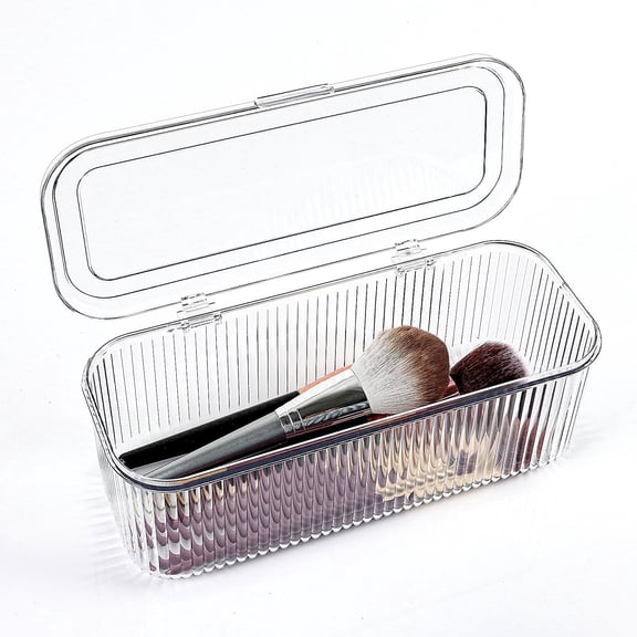 JessLab Clear Acrylic Makeup Brush Organizer with Dustproof Lid, Cosmetic Storage Holder for Vanity