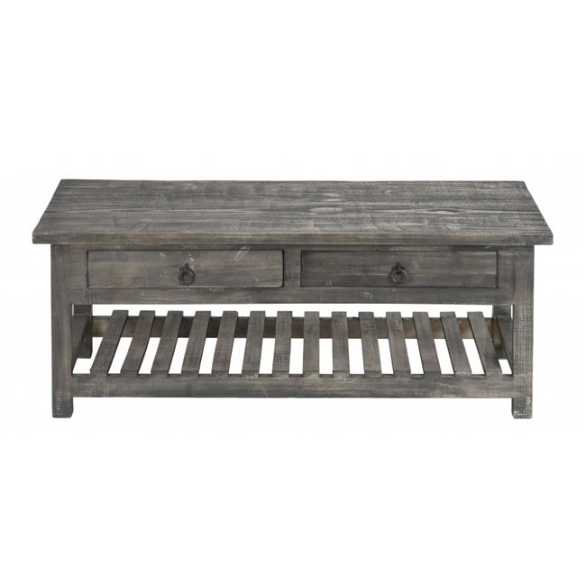 HomeRoots 417591 Rustic Distressed Gunmetal Grey Wash Wooden Coffee Table with Storage