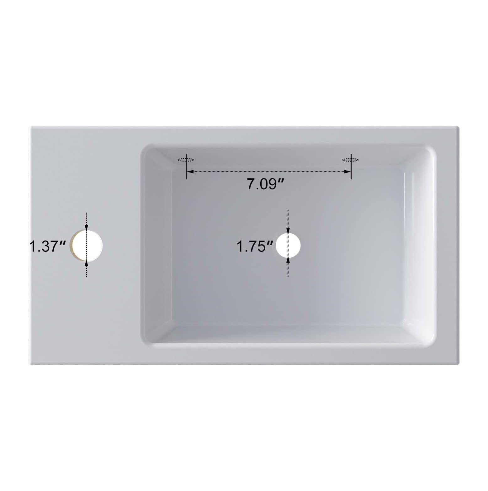 Small Bathroom Sink, CodYinFI 18" x10" Wall Mount Sink Rectangle White Porcelain Ceramic Vessel Sink for Tiny Bathrooms (Left Hand)