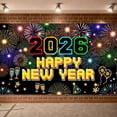 thumbnail image 3 of Colorful Fireworks 2026 New Year Banner Shiny Stars Happy New Year Display Champagne Glass Design Party Balloons 2026 Celebration Backdrop for New Year Party 2026 Celebration New Year Eve Event, 3 of 3