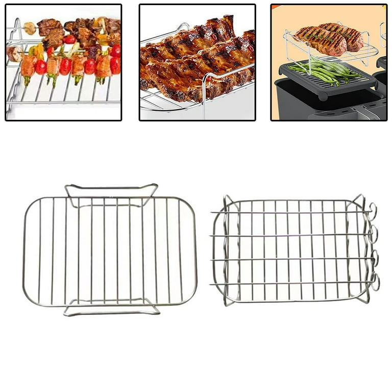 Air Fryer Rack Stainless Steel Double Basket Grill Sticks Accessories for  Ninja