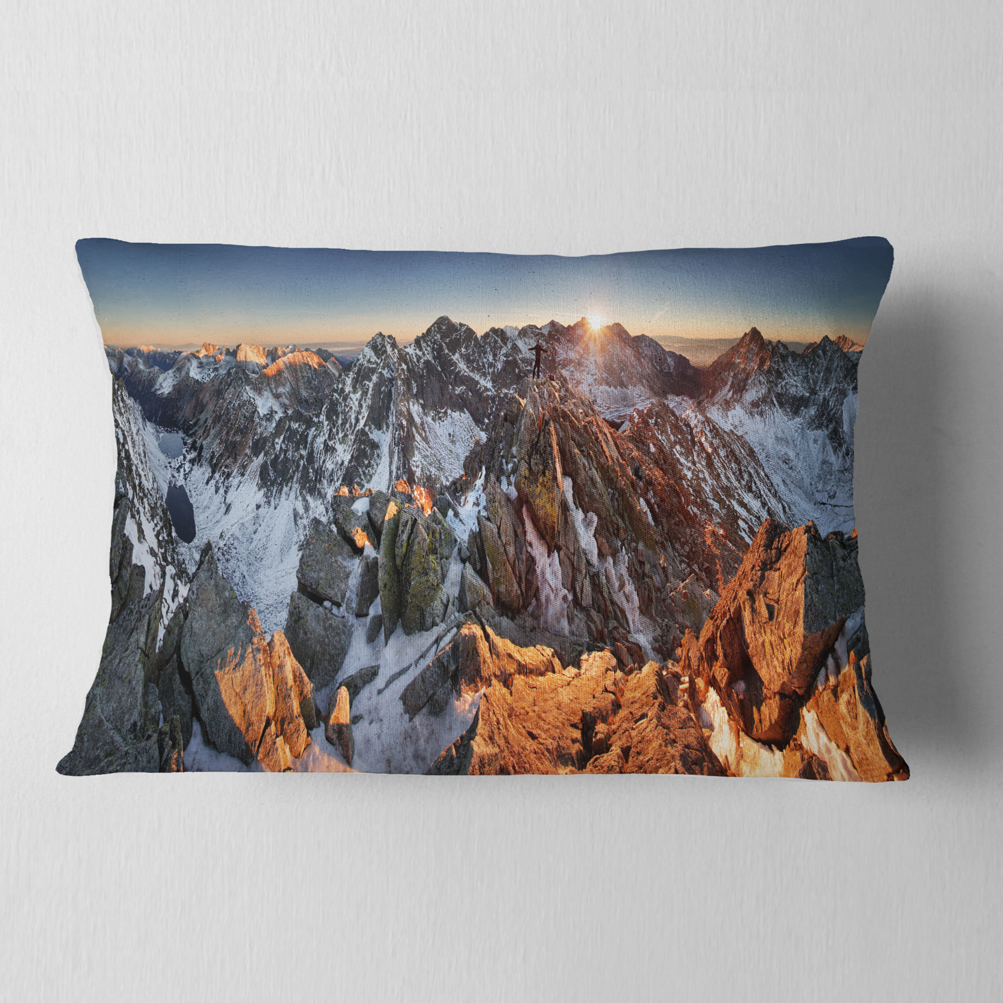Designart Scenery of High Mountain with Lake - Landscape Printed Throw Pillow - 12x20
