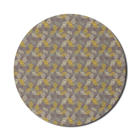 Leaves Mouse Pad for Computers, Ornate Botanical Autumn Elements Monochrome Print, Round Non-Slip Thick Rubber Modern Gaming Mousepad, 8" Round, Mauve Taupe Multicolor, by Ambesonne