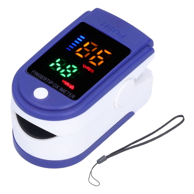 oxímetro de pulso de dedo lk87 led con multifunción Fácil de instalar duradero para prueba de saturación de oxígeno en sangre pinza compacta púrpura y blanca con pantalla LED a color que muestra SpO2 y frecuencia de pulso, botón frontal, sistema de resorte ajustable para distintos tamaños de dedo y cordón incluido; también suele usarse para monitoreo rápido durante ejercicio ligero.
