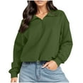 thumbnail image 2 of HUJlwoi Women's Half Zip Tops Fleece Long Sleeve Cropped Sweatshirt Drawstring Lightheight Sport Workout Pullover, 2 of 7